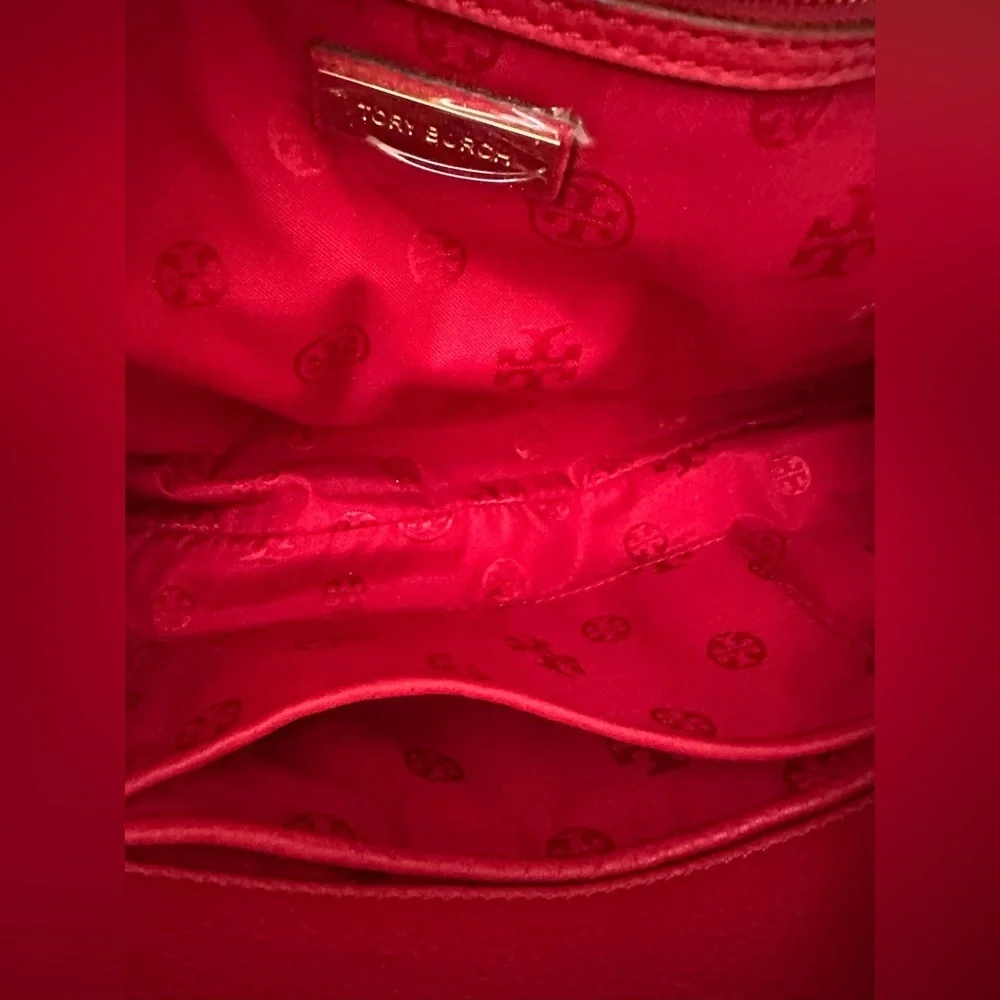 Tory Burch Cherry Red Robinson Satchel Pebbled Leather